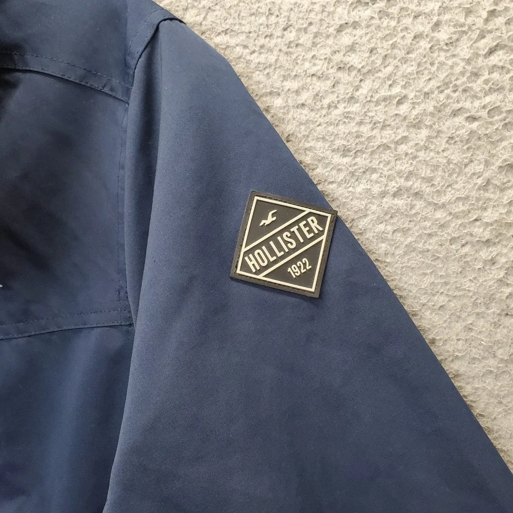 Hollister All-Weather Hooded Jacket Men S Navy Fleece Lined Hook & Loop Full Zip